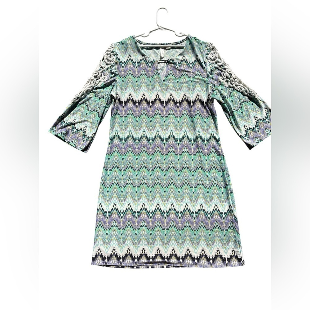 Tacera Green and Purple Chevron Long Sleeve Dress